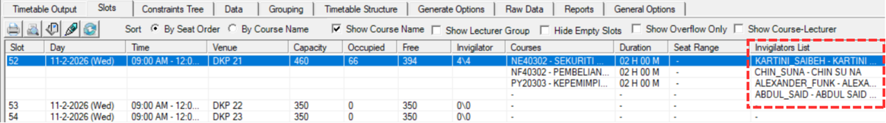 Updated Invigilator List after removal