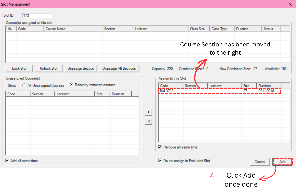 Course Section has been moved to the right