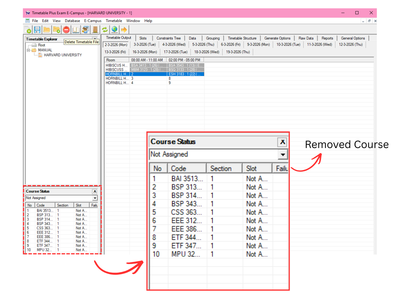 Course Status showing removed courses as Not Assigned