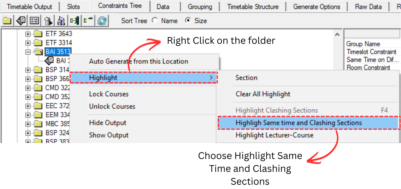 Highlight Same Time and Clashing Sections