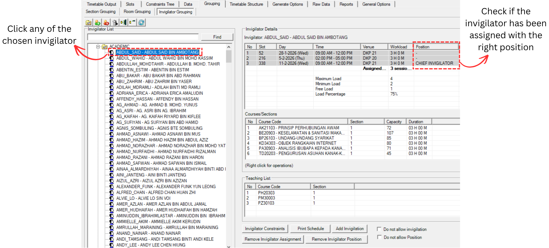 Invigilator Grouping Analyzation for Position