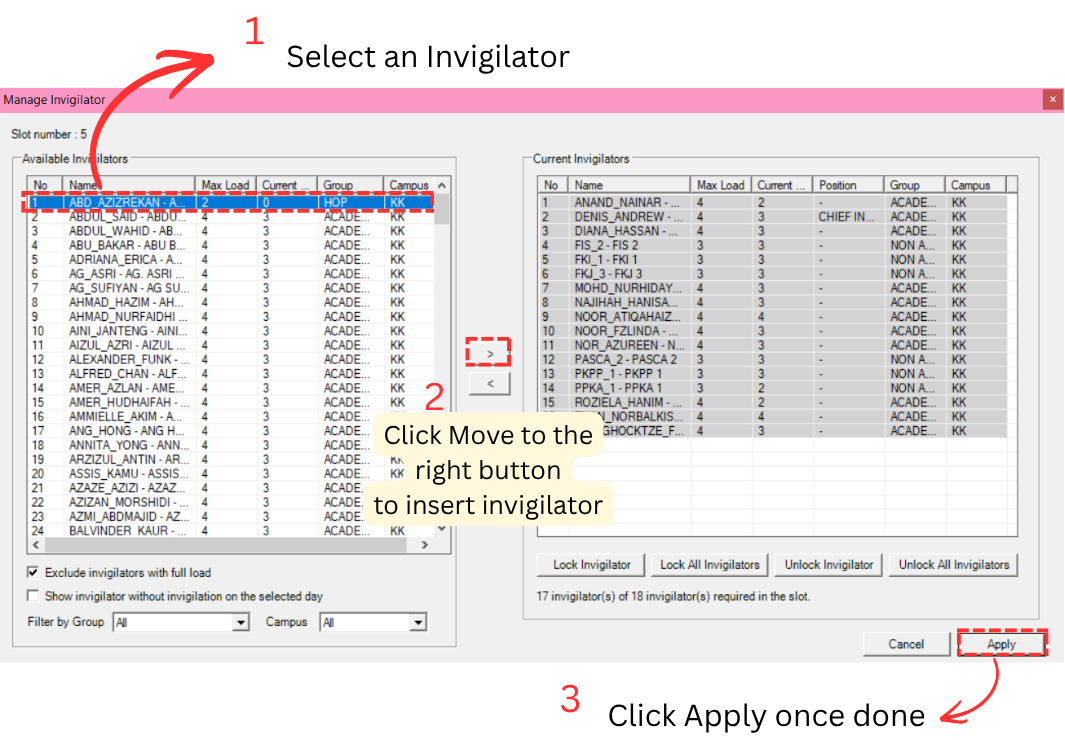 Allocate Invigilator into Slot