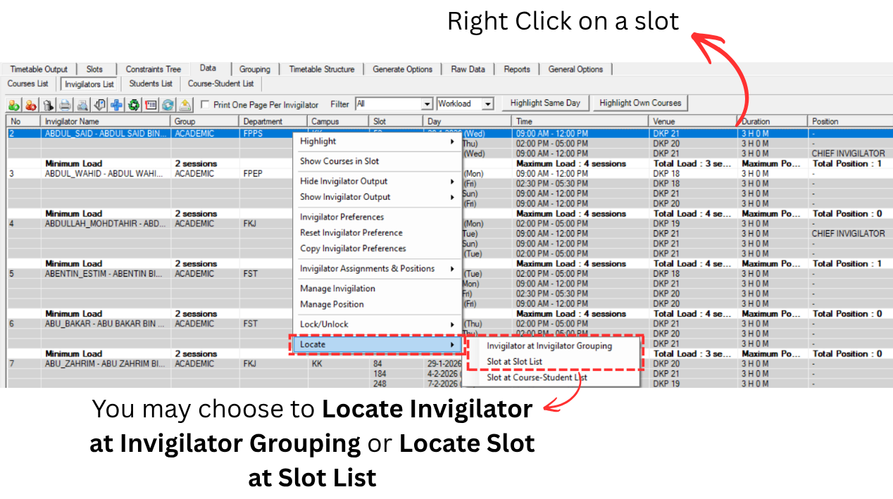 Locate Invigilator Position