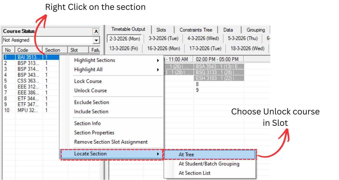 Locate Section at Tree