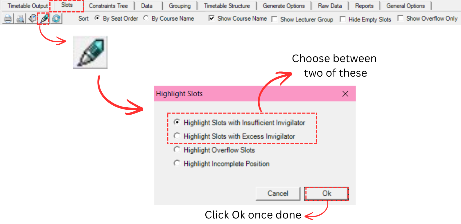 Location of Highlight in Slots