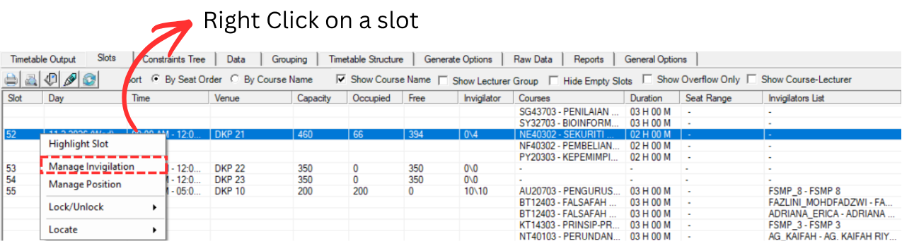Location of Manage Invigilation