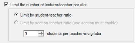 Options under Limit showing student-teacher ratio and section-teacher ratio