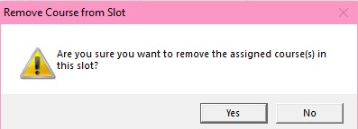 Popup Message to confirm Remove Course