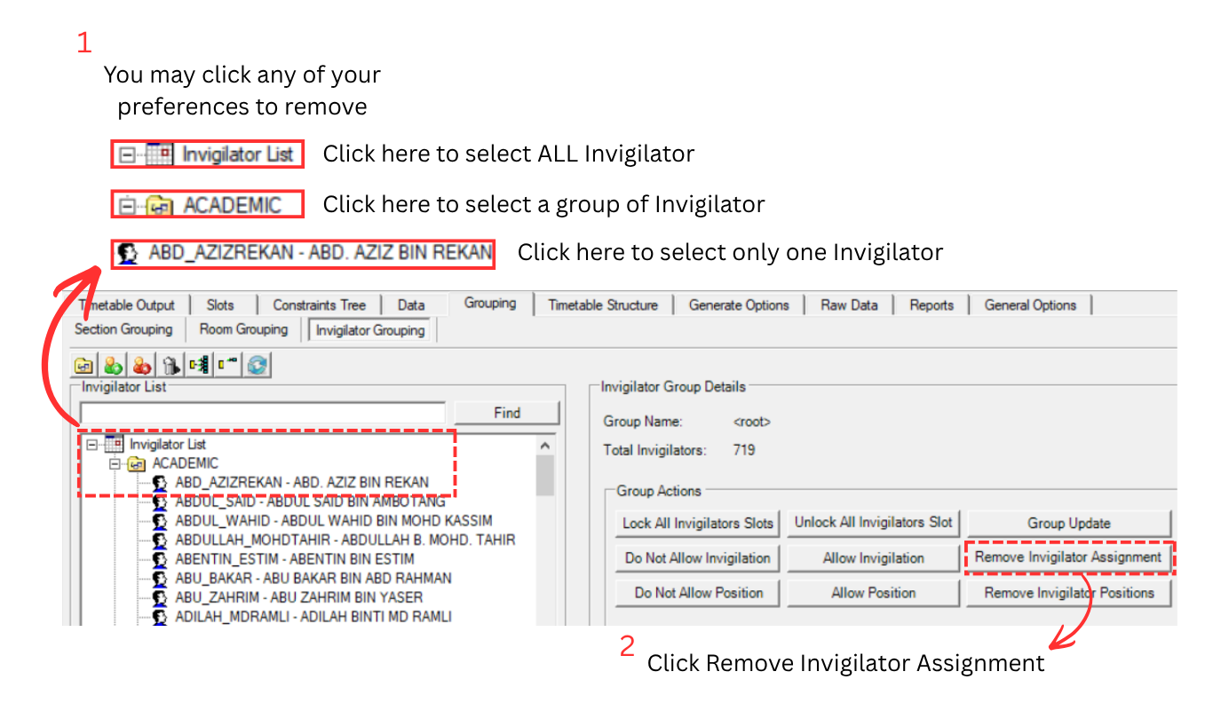Remove Invigilator Assignment at Invigilator Grouping