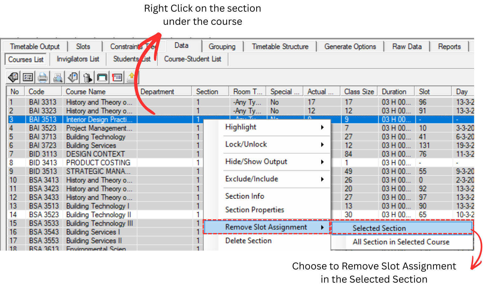 Remove Course at Course List