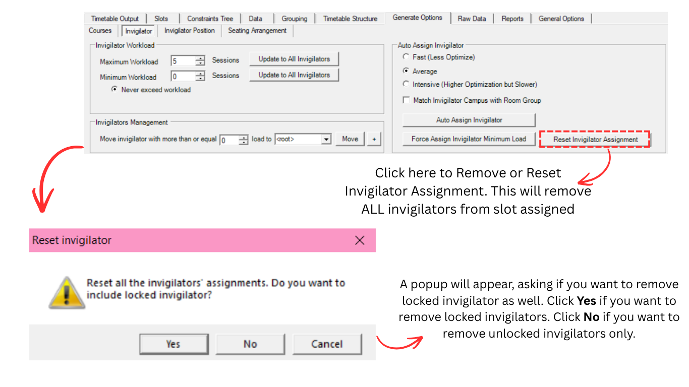 Reset Invigilator Assignment at Generate Options