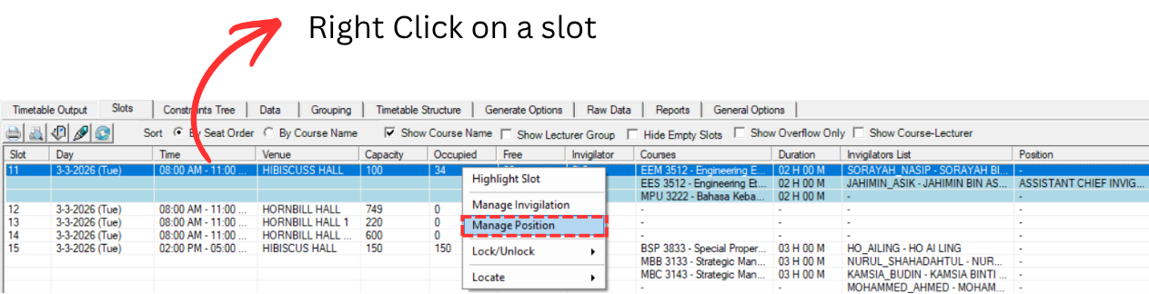 Location of Manage Position