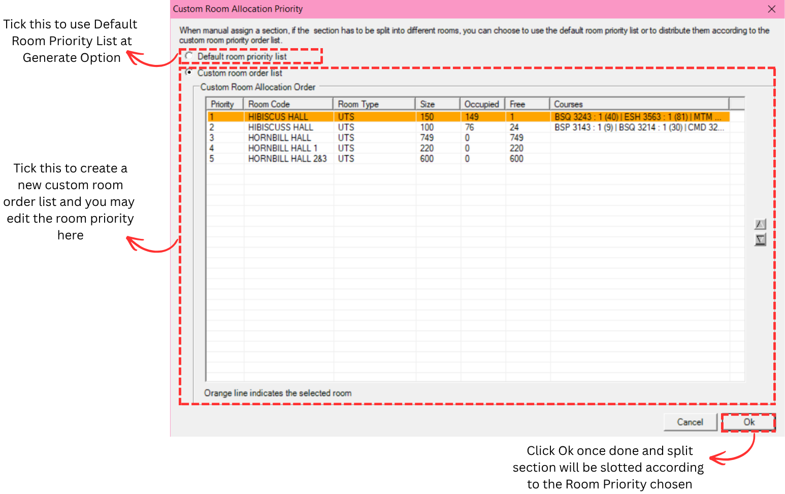 Room Priority for Split Section