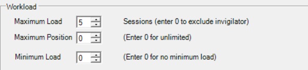 Workload section showing Maximum Load, Maximum Position, and Minimum Load settings