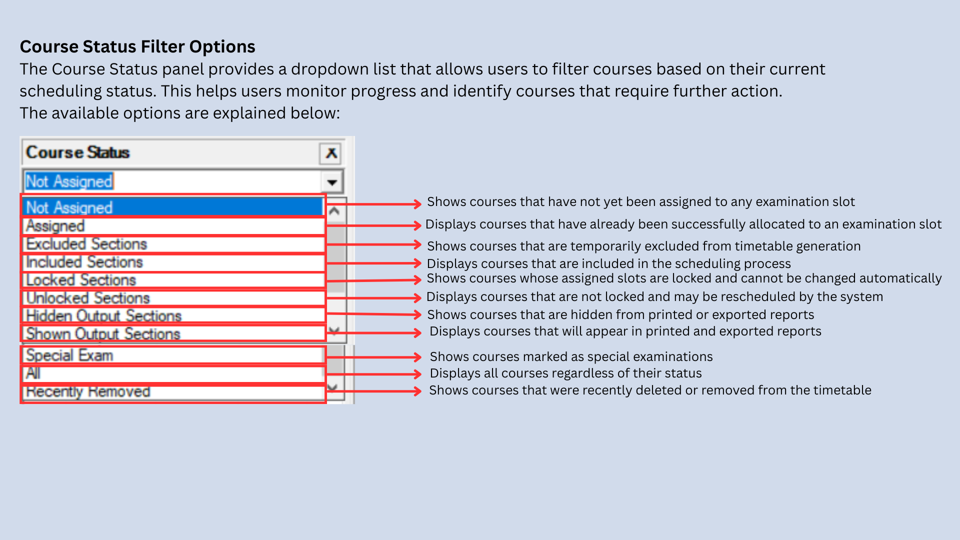 Course Status panel