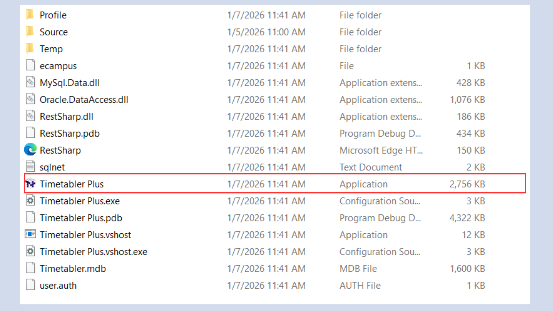 Main executable file Timetabler Plus