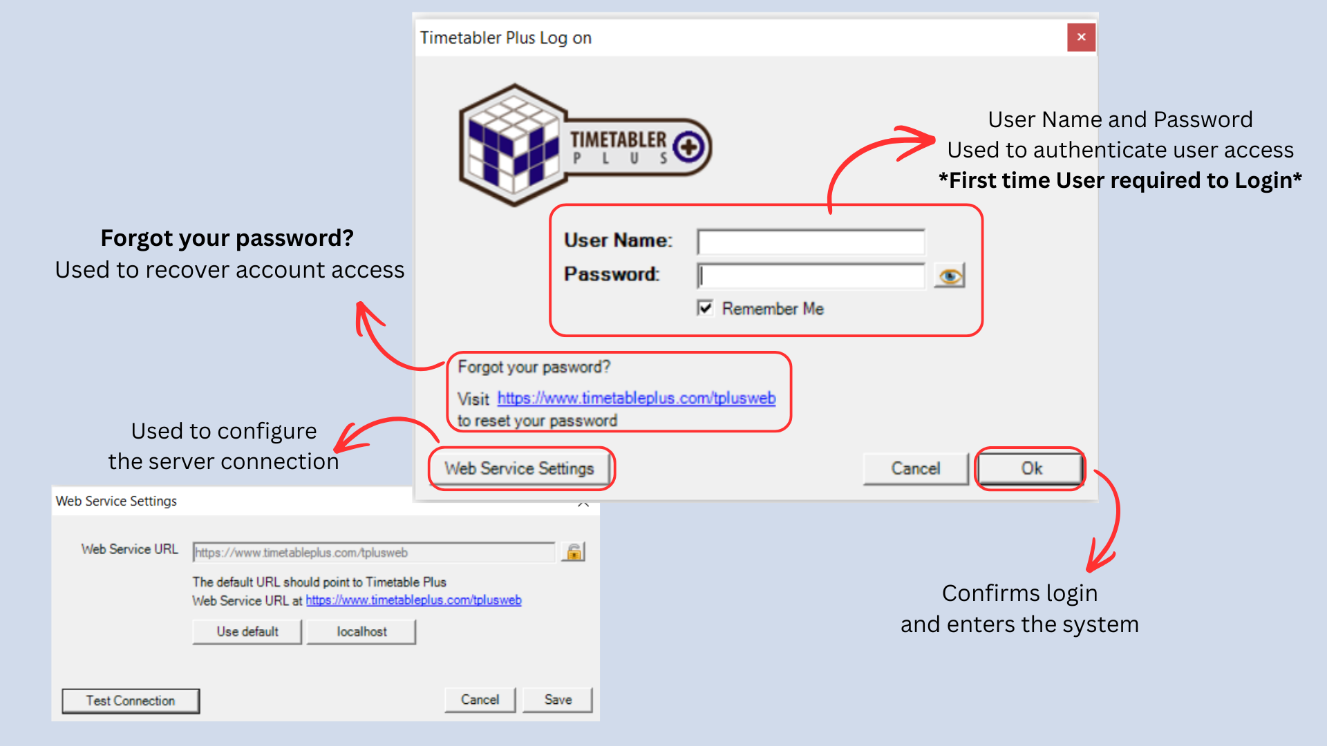 Login screen explanation