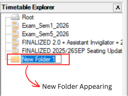 New folder created in Timetable Explorer