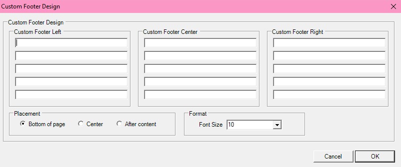 Custom Footer Design window