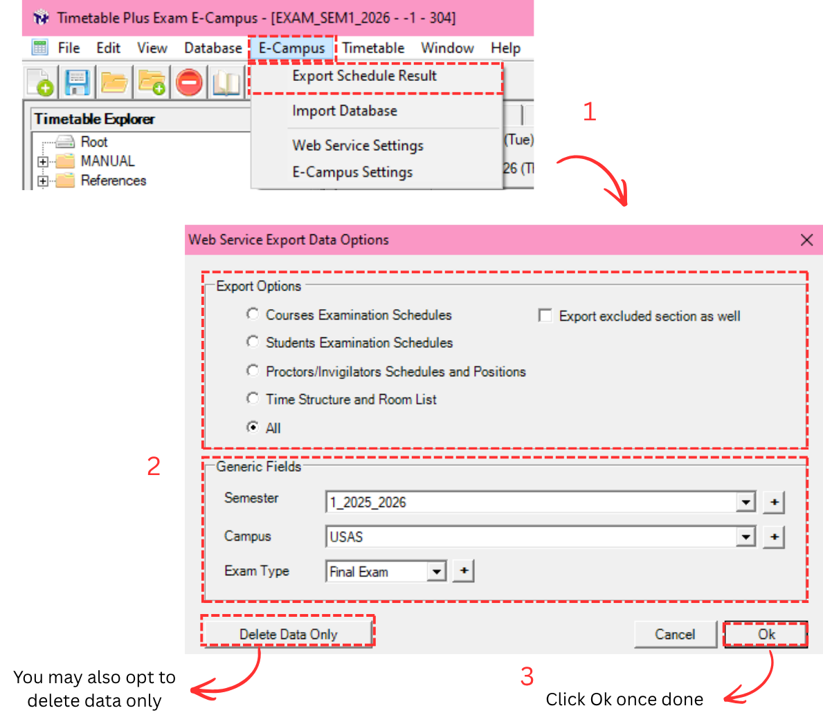 Export Examination into TPlus Campus