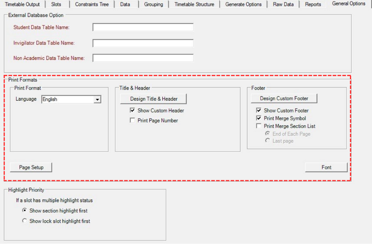Location of Print Formats in General Options