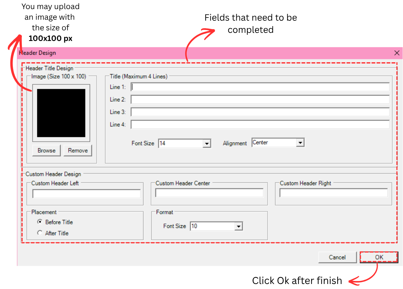 Header Design window