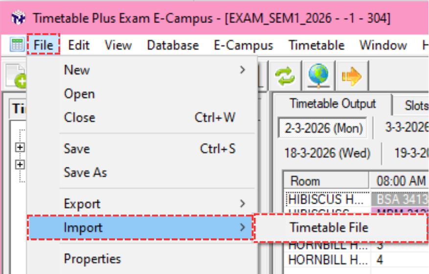 Location of Importing Timetable File