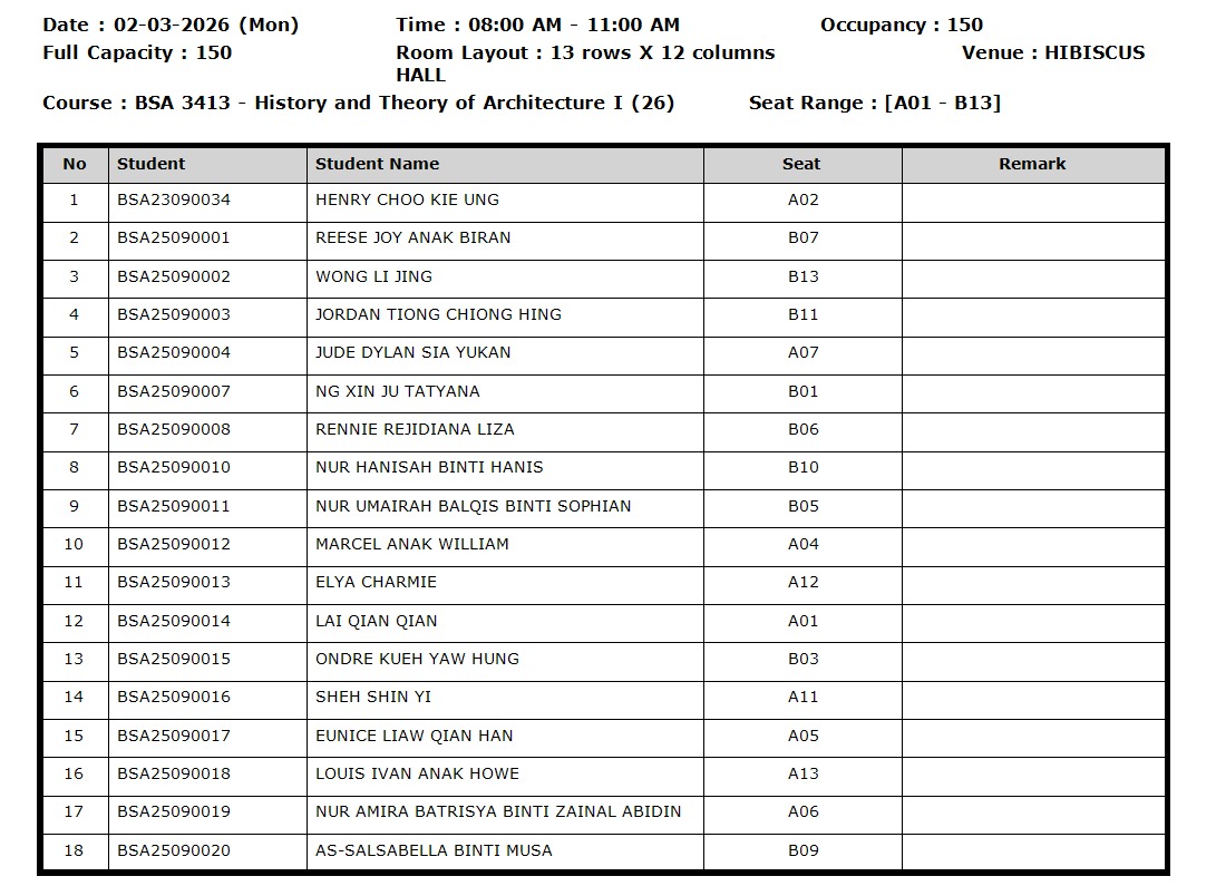 Print Preview result for Course-Student List