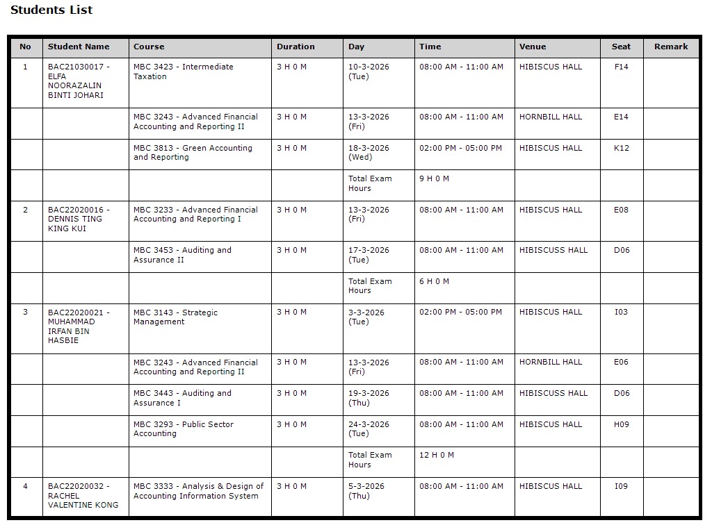 Print Preview result for Students List