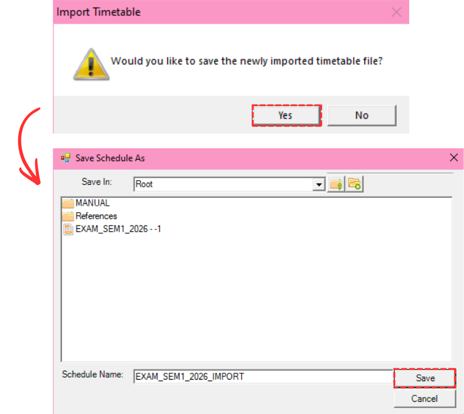 Save imported timetable file