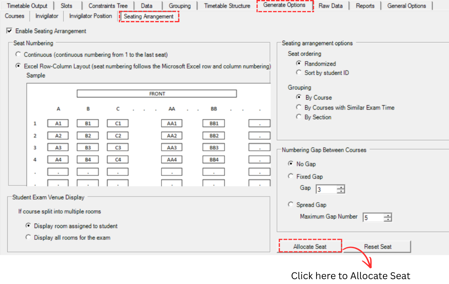 Allocate Seat Location