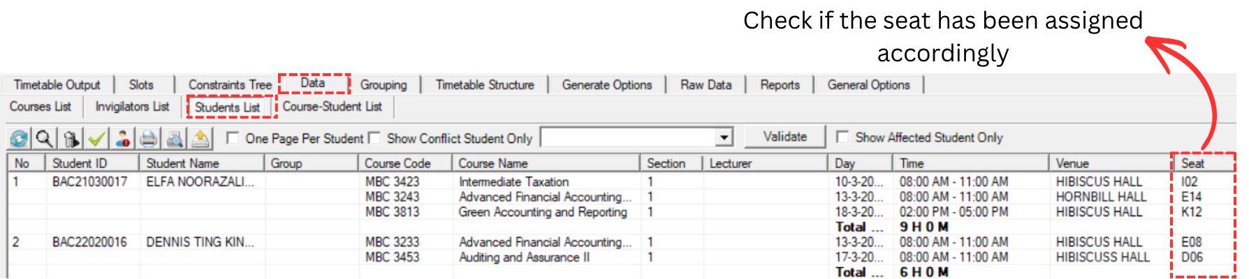 Student List Analyzation for Seating