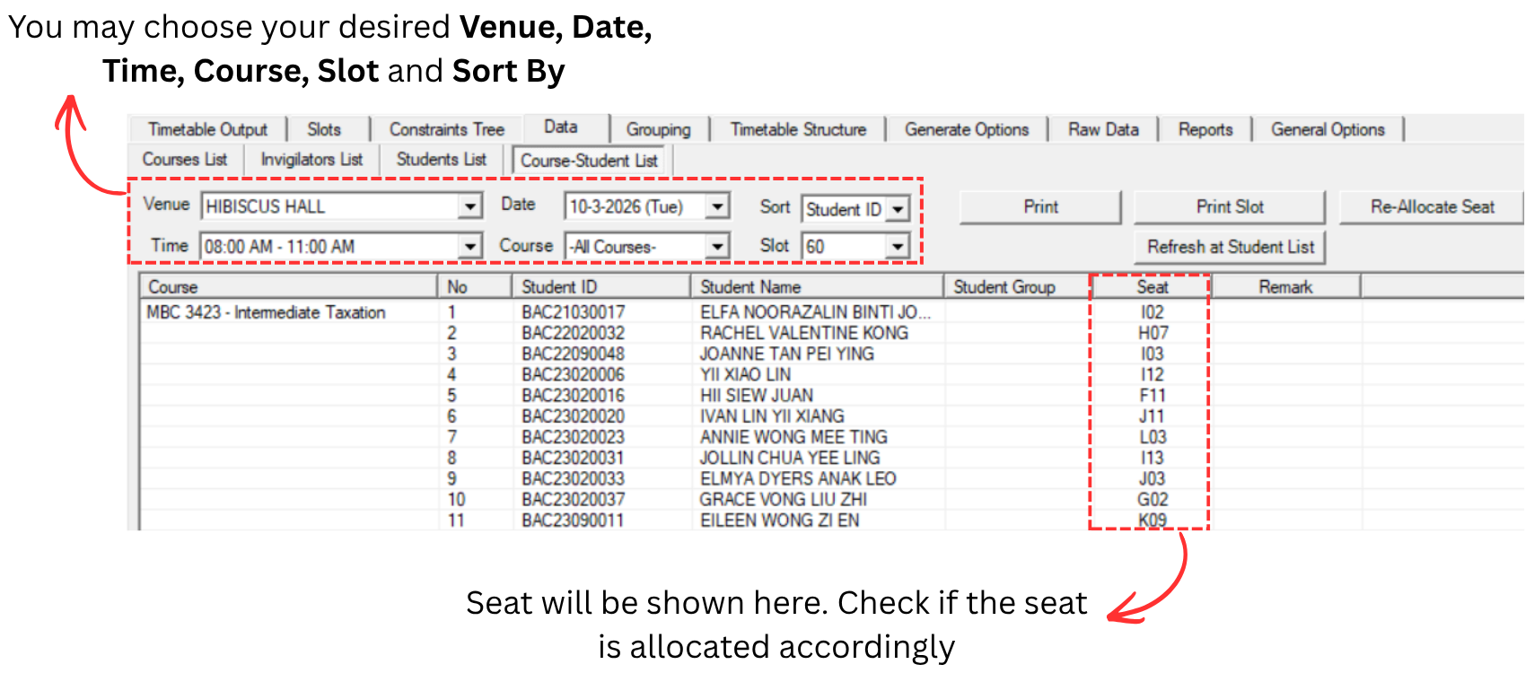 Course-Student List Analyzation for Seating